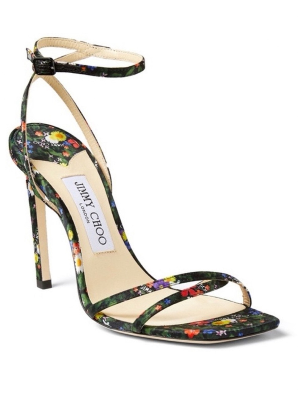 Jimmy Choo Metz 100 Ditsy Print Stiletto Ankle Strap Sandals